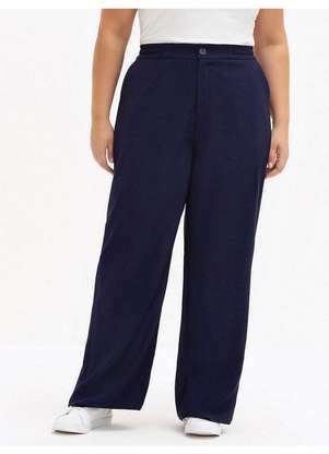 Principessa - Calça Wide Leg de Alfaiataria em Viscose Plus Size Marinho Madá - PRINCIPESSA
