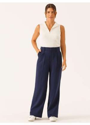 Principessa - Calça Wide Leg de Alfaiataria em Viscose Marinho Natiele - PRINCIPESSA