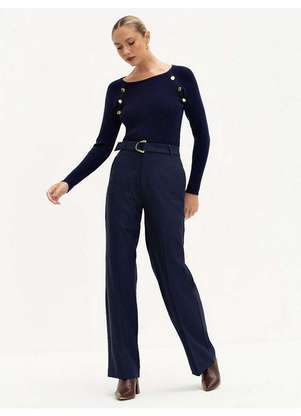 Principessa - Calça Wide Leg de Alfaiataria Marinho Índigo Valci - PRINCIPESSA