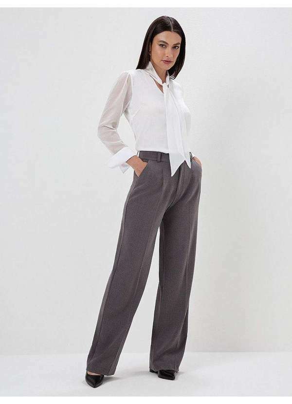 Principessa - Calça Wide Leg de Alfaiataria Mescla Escuro Rosemara