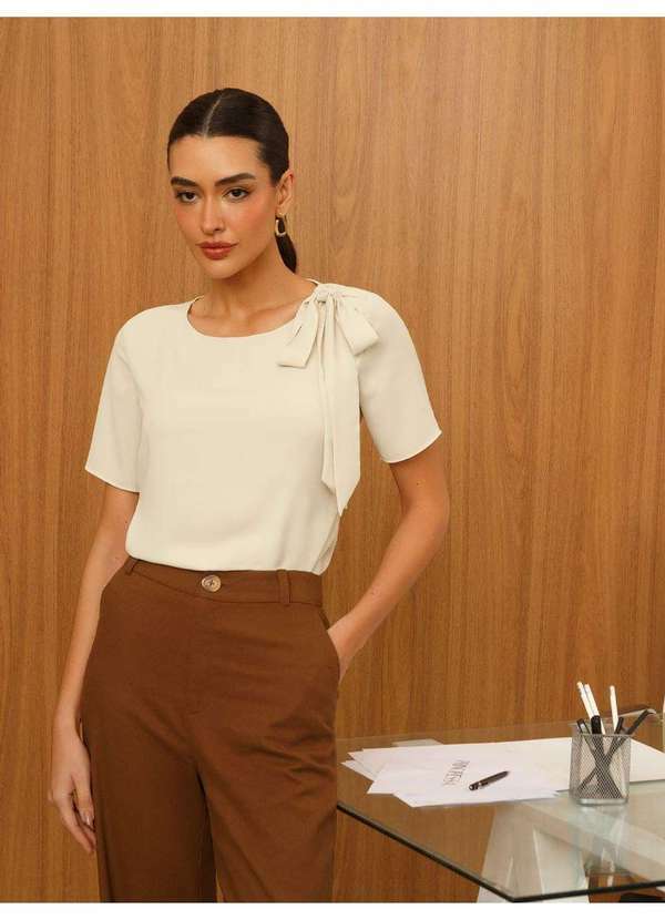 Principessa - Calça Wide Leg de Linho Marrom Naiane
