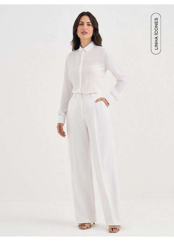 Principessa - Calça Wide Leg em Alfaiataria Off White Viviana
