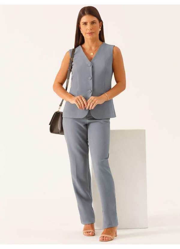 Principessa - Calça Alfaiataria Reta Regular Cinza Belymara 5