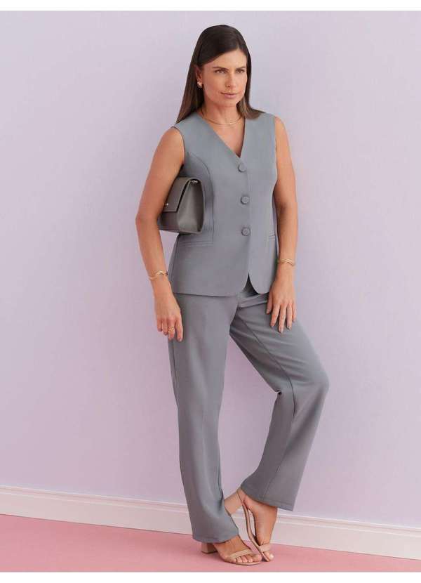 Principessa - Calça Alfaiataria Reta Regular Cinza Belymara 7