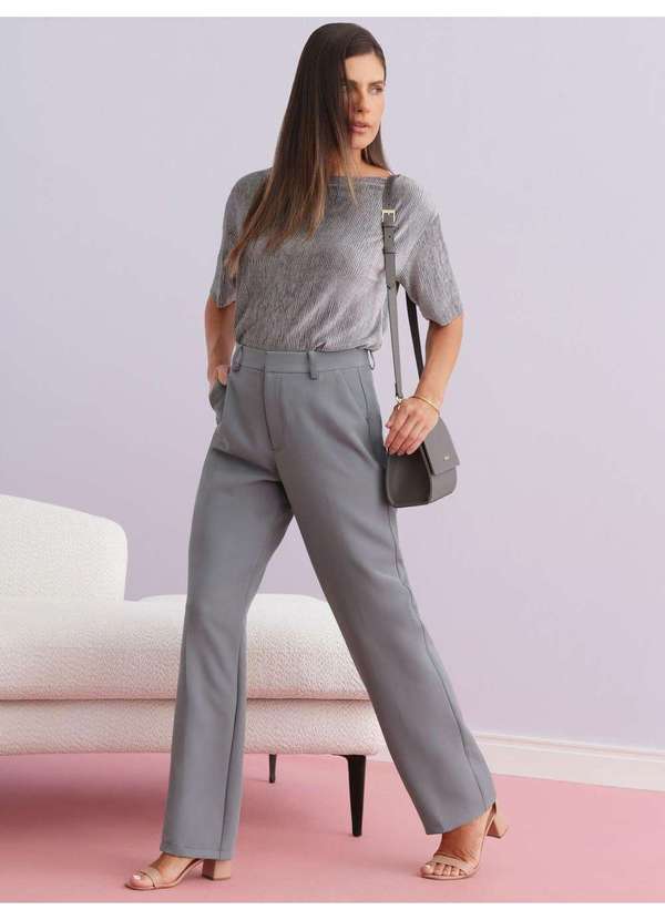 Principessa - Calça Alfaiataria Reta Regular Cinza Belymara 8