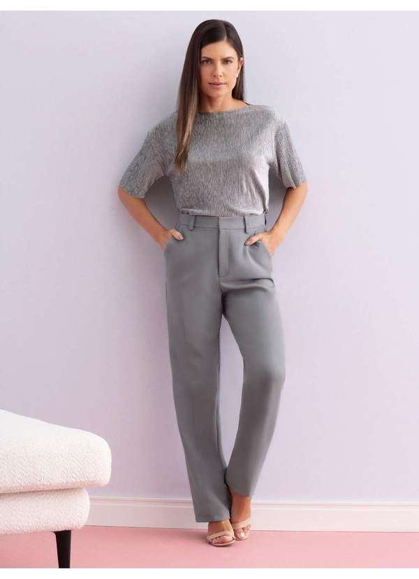 Principessa - Calça Alfaiataria Reta Regular Cinza Belymara 9