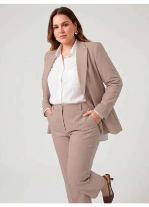 Principessa - Calça Alfaiataria Reta Regular Plus Size Bege Léa - PRINCIPESSA