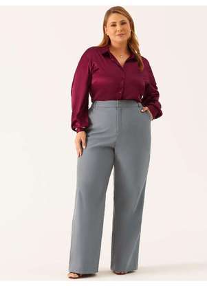 Principessa - Calça Alfaiataria Wide Leg Plus Size Cinza Beverly - PRINCIPESSA