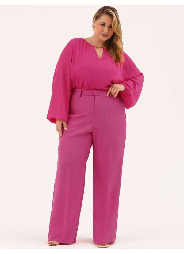 Principessa - Calça Alfaiataria Wide Leg Plus Size Framboesa Victoria