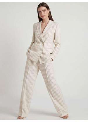 Principessa - Calça Alfaiataria Wide Leg Listrado Off White Lin - PRINCIPESSA