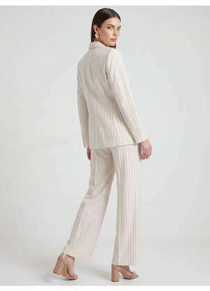 Principessa - Calça Alfaiataria Wide Leg Listrado Off White Lin - PRINCIPESSA