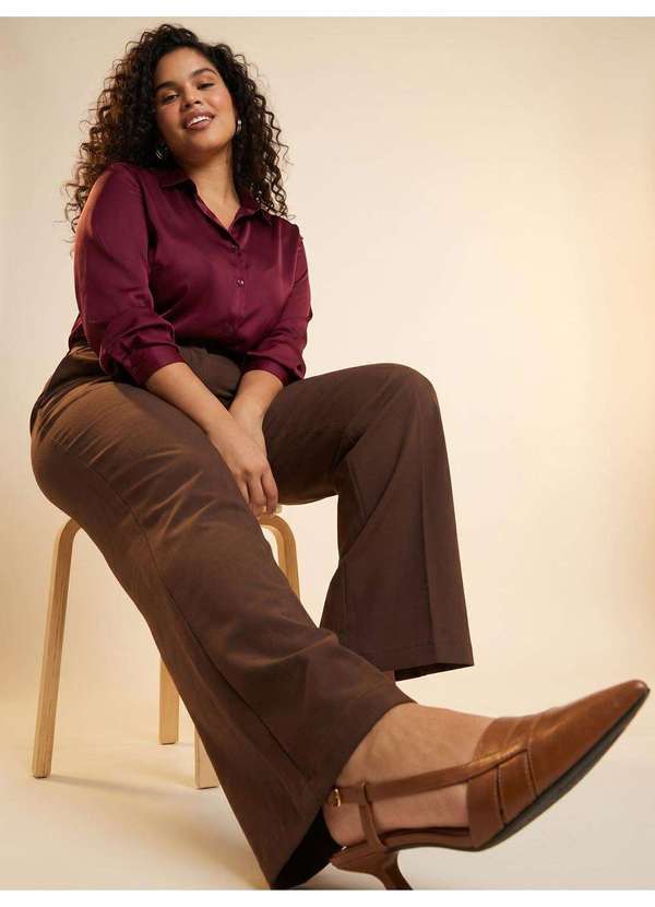 Calça Alfaiataria Wide Leg Plus Size Marrom Antonia - Principessa