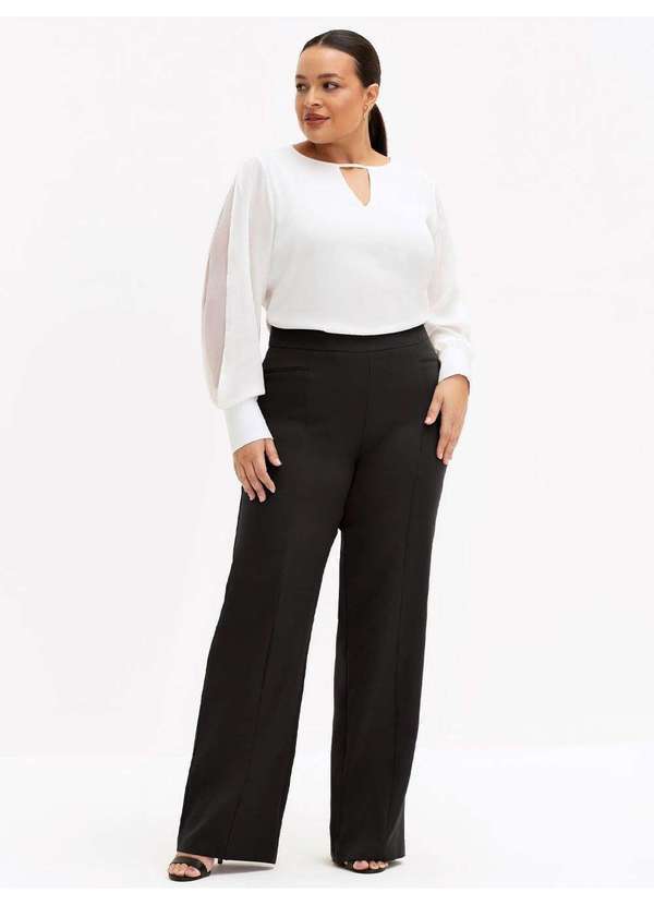 Principessa - Calça Alfaiataria Wide Leg Plus Size Preto Samilia