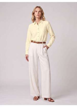 Principessa - Calça de Alfaiataria Pantalona com Pregas Off White Milana - PRINCIPESSA