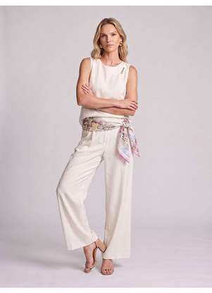 Principessa - Calça de Alfaiataria Pantalona com Pregas Off White Milana - PRINCIPESSA