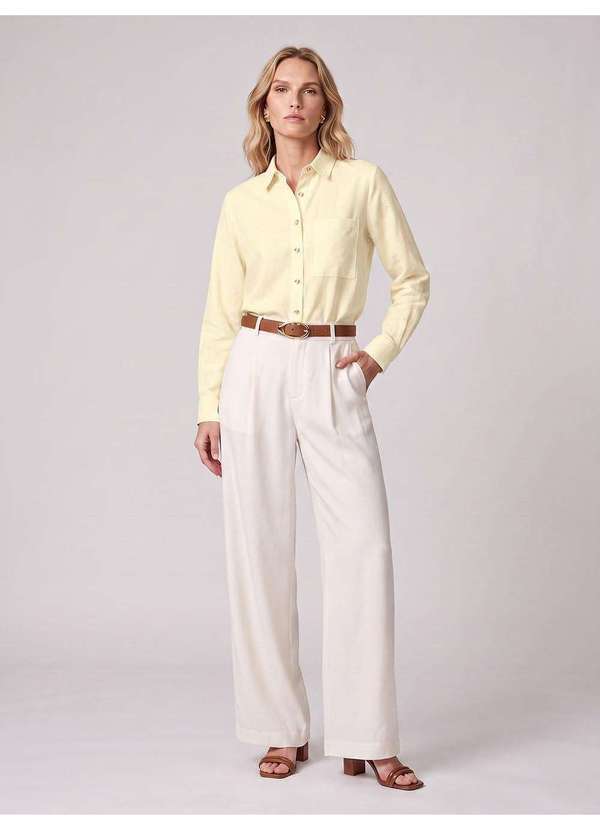 Principessa - Calça de Alfaiataria Pantalona com Pregas Off White Milana