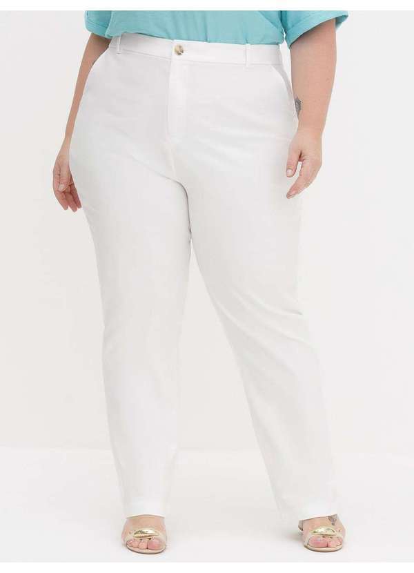 Principessa - Calça de Alfaiataria Reta Slim Plus Size Off White Helora 2