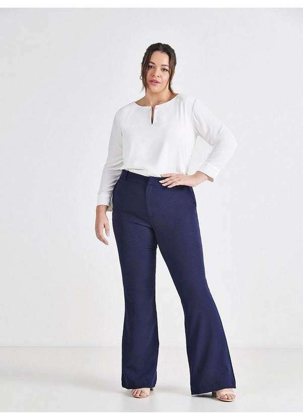 Principessa - Calça Flare Alfaiataria Plus Size Marinho Ambar