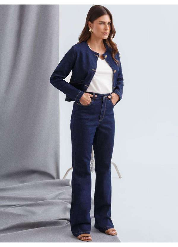 Principessa - Calça Jeans Flare Alfaiatada Azul Escuro Vionelle 6