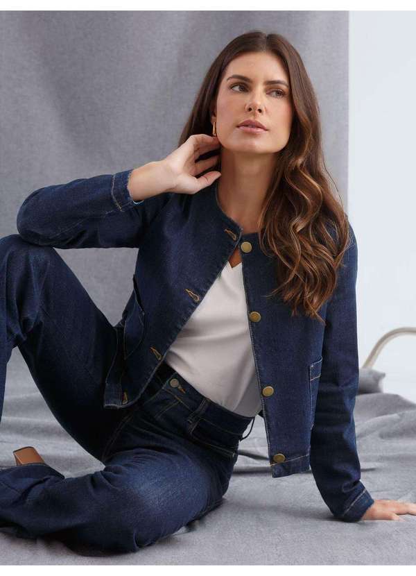 Principessa - Calça Jeans Flare Alfaiatada Azul Escuro Vionelle 7