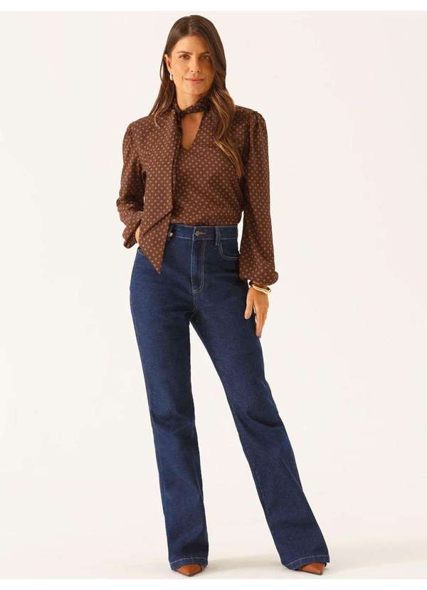 Principessa - Calça Jeans Flare Alfaiatada Azul Escuro Vionelle 8