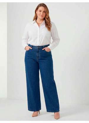 Principessa - Calça Jeans Pantalona Plus Size Azul Escuro Leonice - PRINCIPESSA