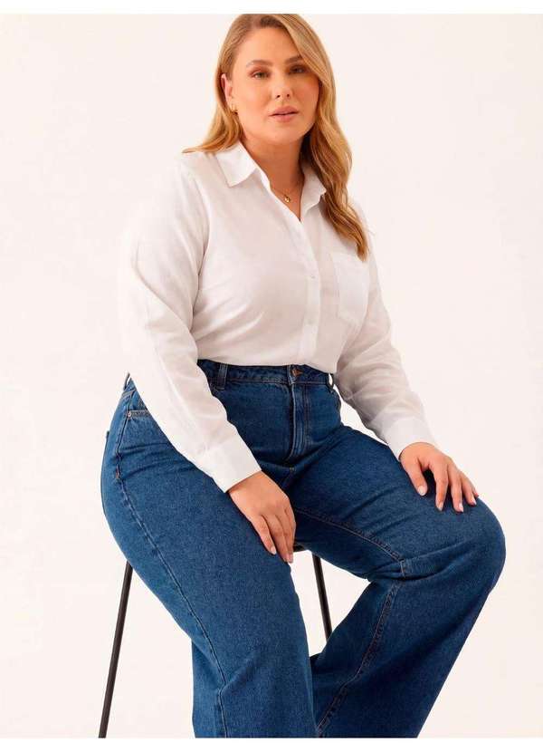 Principessa - Calça Jeans Pantalona Plus Size Azul Escuro Leonice