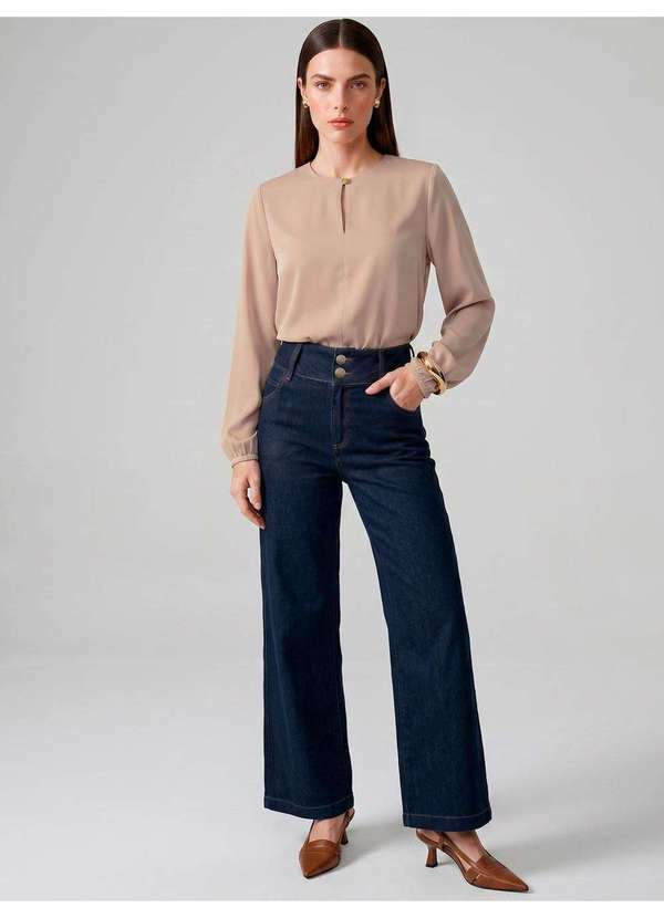 Principessa - Calça Jeans Pantalona Azul Escuro Naya