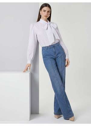 Principessa - Calça Jeans Wide Leg Azul Medio Naline - PRINCIPESSA