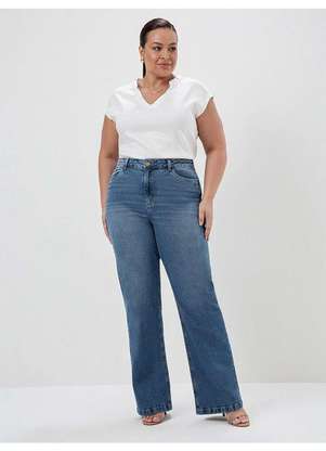 Principessa - Calça Jeans Wide Leg Plus Size Azul Médio Sicilia - PRINCIPESSA