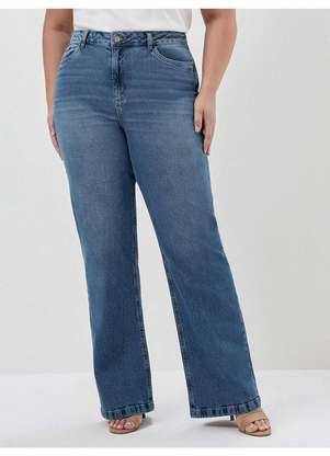 Principessa - Calça Jeans Wide Leg Plus Size Azul Médio Sicilia - PRINCIPESSA