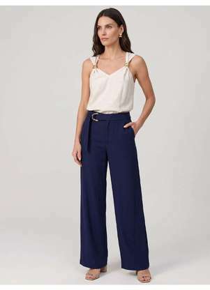 Principessa - Calça Pantalona Alfaiataria Azul Marinho Mayelle - PRINCIPESSA