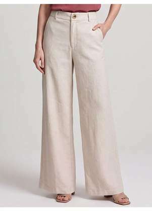 Principessa - Calça Pantalona com Bolsos em Linho Natural Iselle - PRINCIPESSA
