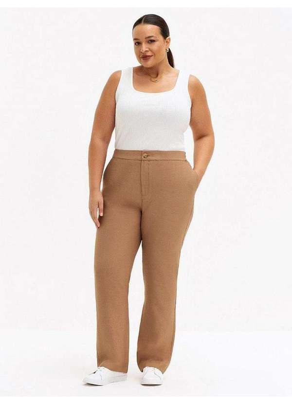 Principessa - Calça Reta Regular Alfaiataria Viscose Mocha Mousse Aveline