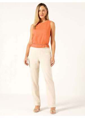 Principessa - Calça Reta Regular em Linho Natural Coraline - PRINCIPESSA