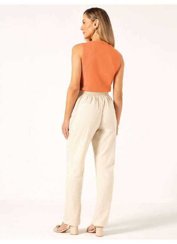 Principessa - Calça Reta Regular em Linho Natural Coraline 3
