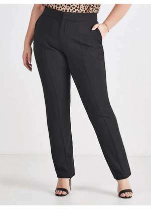 Principessa - Calça Reta Slim de Alfaiataria Plus Size Preta Emiliana - PRINCIPESSA