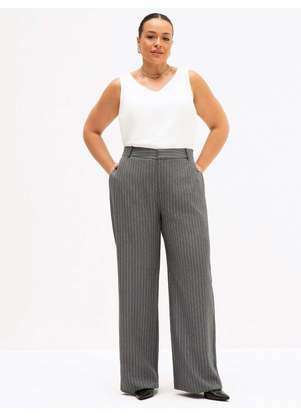 Principessa - Calça Wide Leg Alfaiataria Risca de Giz Plus Size Ludovica - PRINCIPESSA