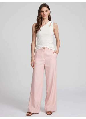Principessa - Calça Wide Leg Alfaiataria Viscose Rosa Claro Jade - PRINCIPESSA