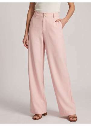 Principessa - Calça Wide Leg Alfaiataria Viscose Rosa Claro Jade - PRINCIPESSA