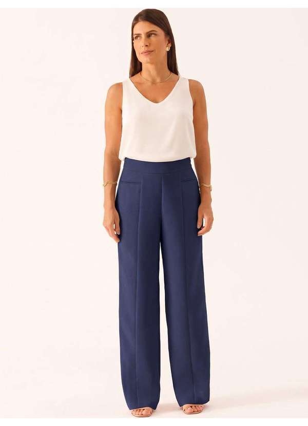 Principessa - Calça Wide Leg de Alfaiataria Marinho Beatriz