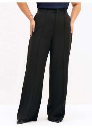 Principessa - Calça Wide Leg de Alfaiataria Plus Size Preto Alex - PRINCIPESSA