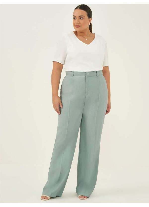 Principessa - Calça Wide Leg de Alfaiataria Plus Size Verde-Água Avalon