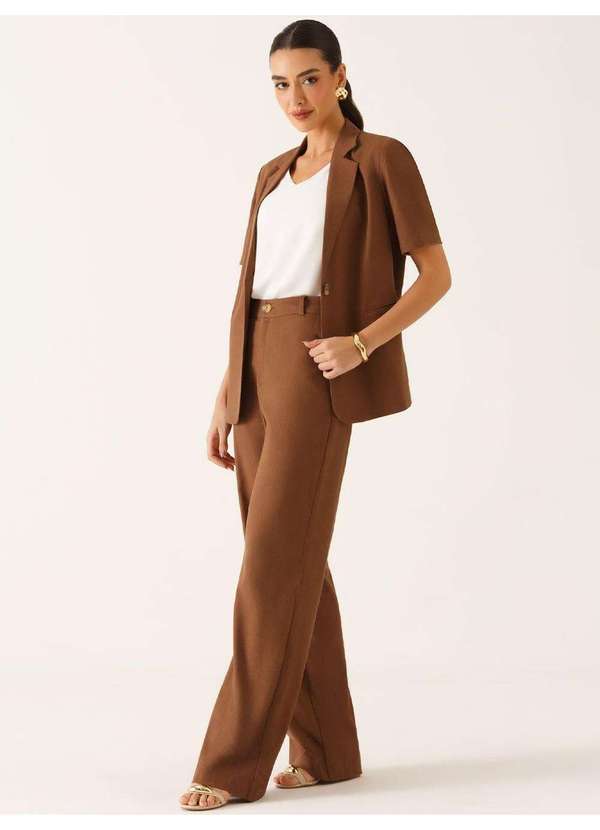 Principessa - Calça Wide Leg de Linho Marrom Felipa 5