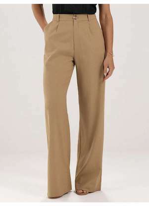 Principessa - Calça Wide Leg de Linho Mocha Mousse Catalina - PRINCIPESSA