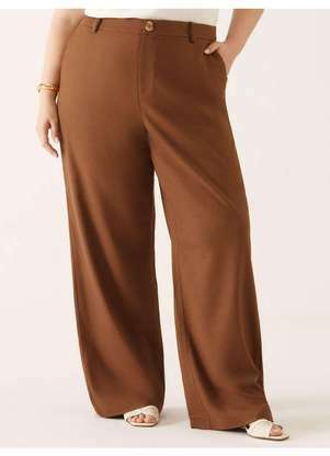Principessa - Calça Wide Leg de Linho Plus Size Marrom Alexa - PRINCIPESSA
