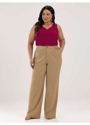 Principessa - Calça Wide Leg de Linho Plus Size Mocha Mousse Tahuane - PRINCIPESSA