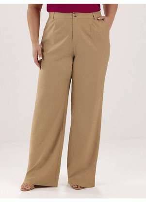 Principessa - Calça Wide Leg de Linho Plus Size Mocha Mousse Tahuane - PRINCIPESSA