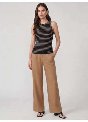 Principessa - Calça Wide Leg em Linho Camel Amarilda - PRINCIPESSA