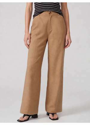 Principessa - Calça Wide Leg em Linho Camel Amarilda - PRINCIPESSA